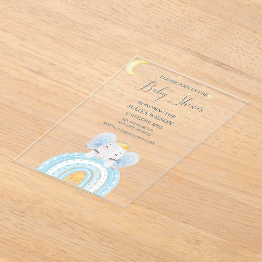 Schattigee olifant blauw jongen baby shower acryl uitnodigingen (Laagn)