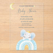 Schattigee olifant blauw jongen baby shower acryl uitnodigingen (Voorkant)