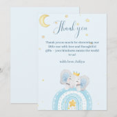 Schattigee olifant blauw jongen baby shower bedankkaart (Voorkant / Achterkant)