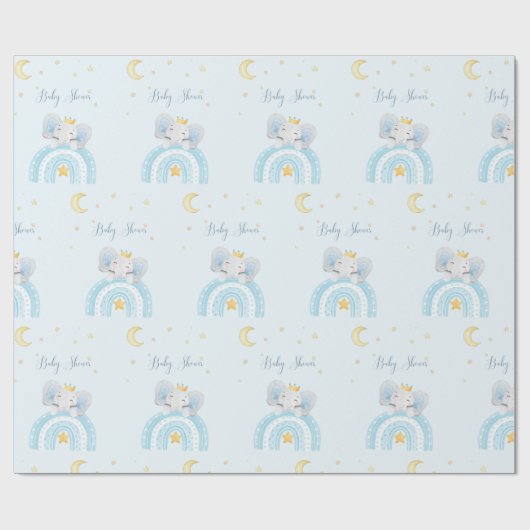 Schattigee olifant blauw jongen baby shower cadeaupapier (Vlak)