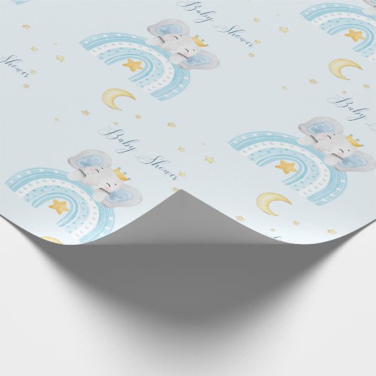 Schattigee olifant blauw jongen baby shower cadeaupapier (Hoek)
