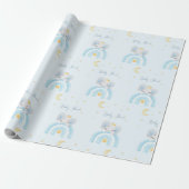 Schattigee olifant blauw jongen baby shower cadeaupapier (Uitgerold)