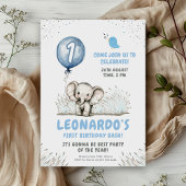 Schattigee olifant blauwe ballon 1e verjaardag kaart