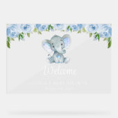 Schattigee Olifant, Blauwe Bloemen, Baby shower We Acryl Bord (Voorkant)
