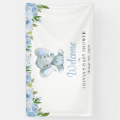 Schattigee Olifant, Blauwe Bloemen, Baby shower We Spandoek (Verticaal)