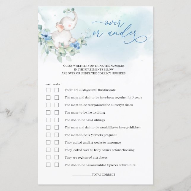 Schattigee olifant blauwe bloemen over of onder ba (Voorkant)