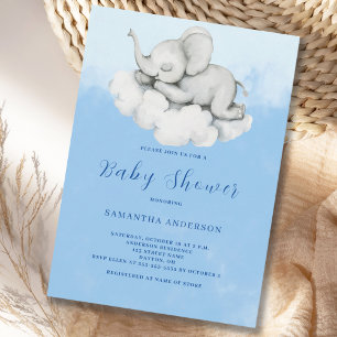 Schattigee Olifant Blue Boy Baby shower Uitnodigin Kaart