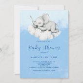 Schattigee Olifant Blue Boy Baby shower Uitnodigin Kaart (Voorkant)