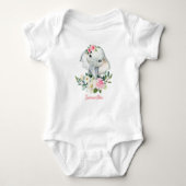 Schattigee olifant boho bloemengroen meisje cadeau romper (Voorkant)