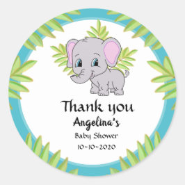 Schattigee Olifant Boy Baby shower Blauw Dank u Ronde Sticker