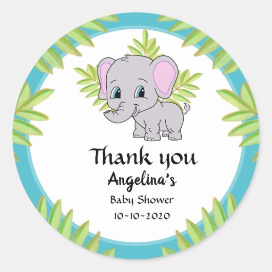 Schattigee Olifant Boy Baby shower Blauw Dank u Ronde Sticker (Voorkant)