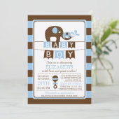 Schattigee Olifant Boys Baby shower Uitnodiging (Staand voorkant)