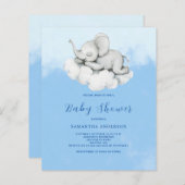 Schattigee Olifant Budget Boy Baby shower Uitnodig (Voorkant / Achterkant)