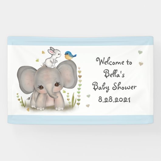 Schattigee Olifant Bunny Baby shower Party Banner (Horizontaal)