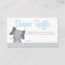 Schattigee olifant Chevron Blue Diaper Raffle Tick