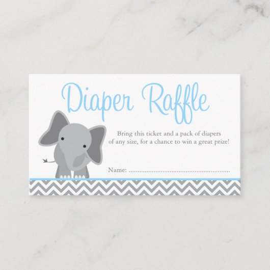 Schattigee olifant Chevron Blue Diaper Raffle Tick Informatiekaartje (Voorkant)