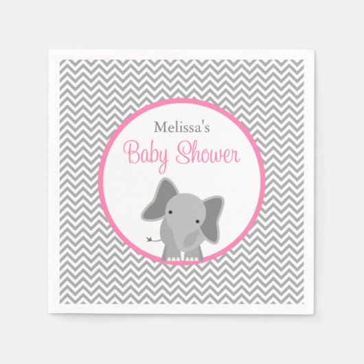 Schattigee olifant Chevron roze Baby shower Servetten (Voorkant)
