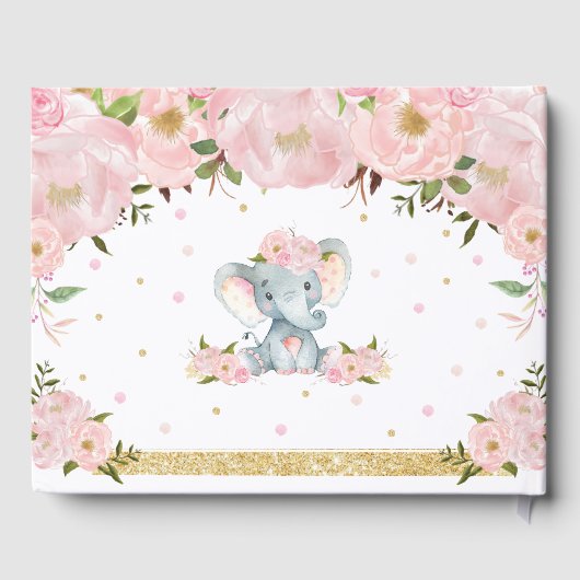 Schattigee olifant chique blush roze bloemige Baby Gastenboek (Achterkant)