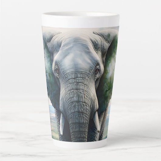 Schattigee olifant dichtbij latte mok (Voorkant)