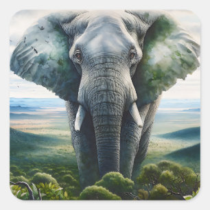 Schattigee olifant dichtbij vierkante sticker