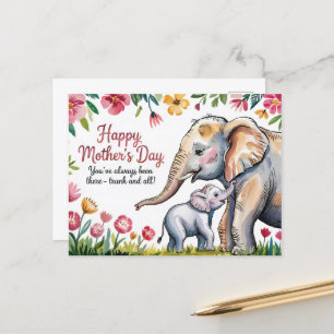 Schattigee olifant en Baby Floral Moederdag Briefkaart