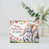 Schattigee olifant en Baby Floral Moederdag Briefkaart (Staand voorkant)