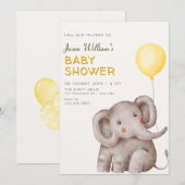 Schattigee olifant en ballon baby shower kaart (Voorkant / Achterkant)