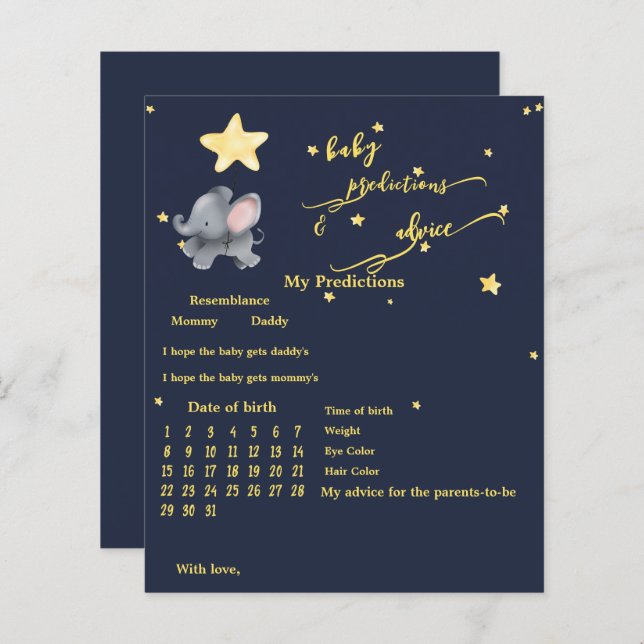 Schattigee olifant en ballon Baby shower spel (Voorkant / Achterkant)