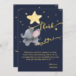 Schattigee olifant en ballon onder de sprankelende bedankkaart