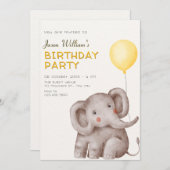 Schattigee olifant en ballonverjaardag kaart (Voorkant / Achterkant)