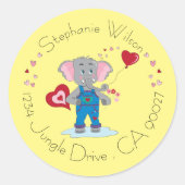 Schattigee olifant en hart gele envelop afdichting ronde sticker (Voorkant)