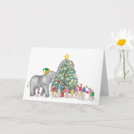 Schattigee olifant en meerkats kerstkaart kaart