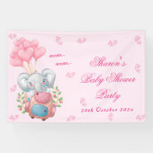 Schattigee olifant en roze ballon Baby shower Spandoek (Horizontaal)