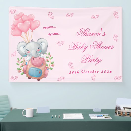 Schattigee olifant en roze ballon Baby shower Spandoek (Beurs)