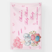Schattigee olifant en roze ballon Baby shower Spandoek (Verticaal)