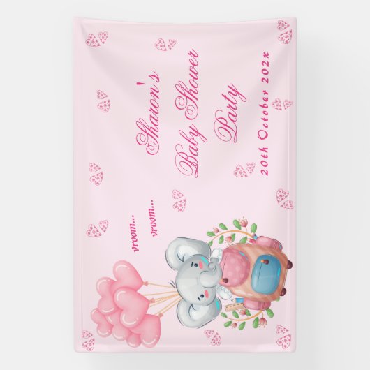 Schattigee olifant en roze ballon Baby shower Spandoek (Verticaal)