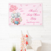 Schattigee olifant en roze ballon Baby shower Spandoek (Insitu)