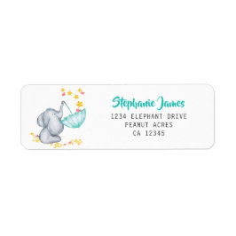 Schattigee olifant en sterren Baby shower retourad Etiket