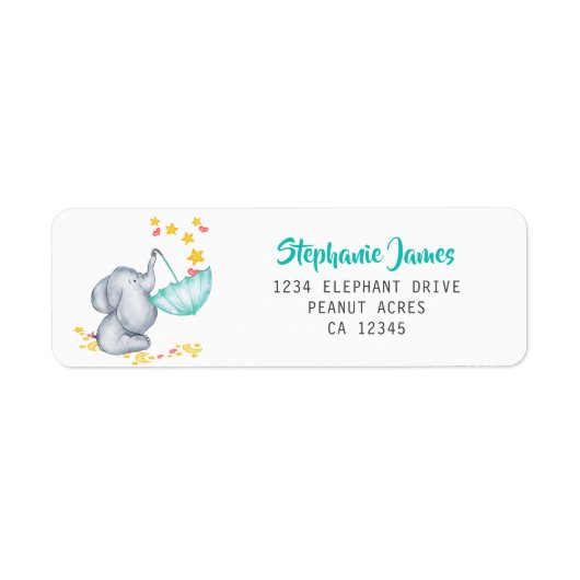 Schattigee olifant en sterren Baby shower retourad Etiket (Voorkant)