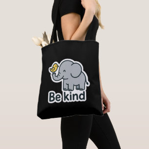 Schattigee olifant en vogel sticker tote bag