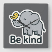 Schattigee olifant en vogel sticker vierkante klok (Voorkant)