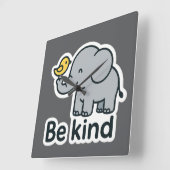 Schattigee olifant en vogel sticker vierkante klok (Hoek)