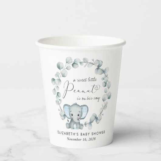 Schattigee Olifant Eucalyptus Baby Jongensdouche Papieren Bekers (Achterkant)