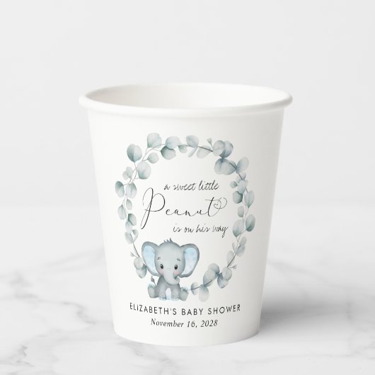 Schattigee Olifant Eucalyptus Baby Jongensdouche Papieren Bekers (Voorkant)