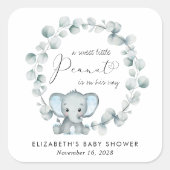 Schattigee Olifant Eucalyptus Baby Jongensdouche Vierkante Sticker (Voorkant)