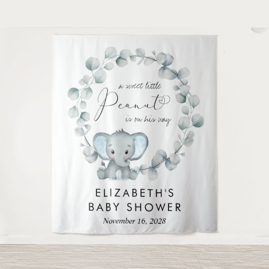Schattigee Olifant Eucalyptus Baby Jongensdouche W Wandkleed (Voorkant)