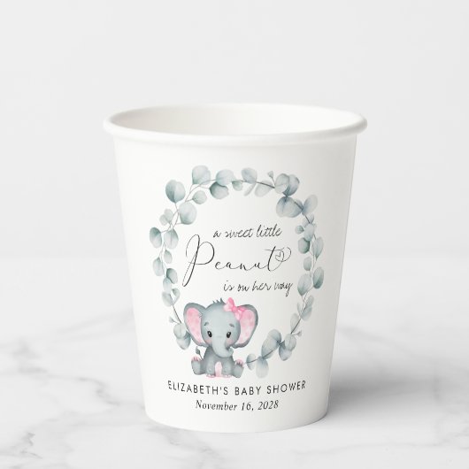 Schattigee olifant eucalyptus baby meisje douche papieren bekers (Achterkant)