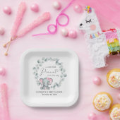 Schattigee olifant eucalyptus baby meisje douche papieren bordje (Feest)