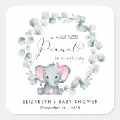 Schattigee olifant eucalyptus baby meisje douche vierkante sticker (Voorkant)