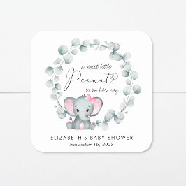 Schattigee olifant eucalyptus baby meisje douche vierkante sticker